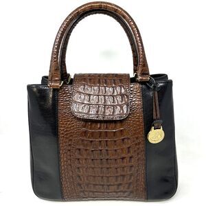 BRAHMIN Leather Purse Shoulder Bag Pecan Melbourne Croc Embossed Black Stunning!